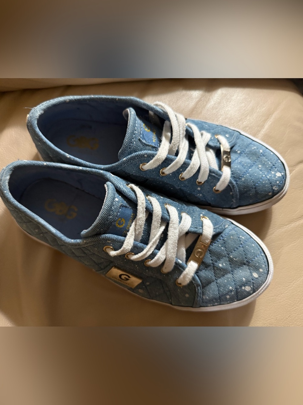 G by Guess Denim Blue Quilted Sneakers with White Laces